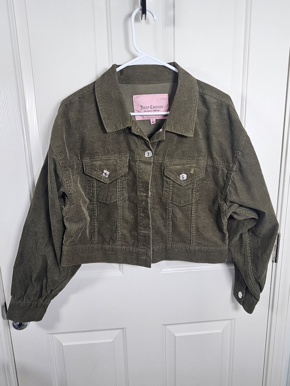 Juicy Couture olive green cropped corduroy jacket Size L